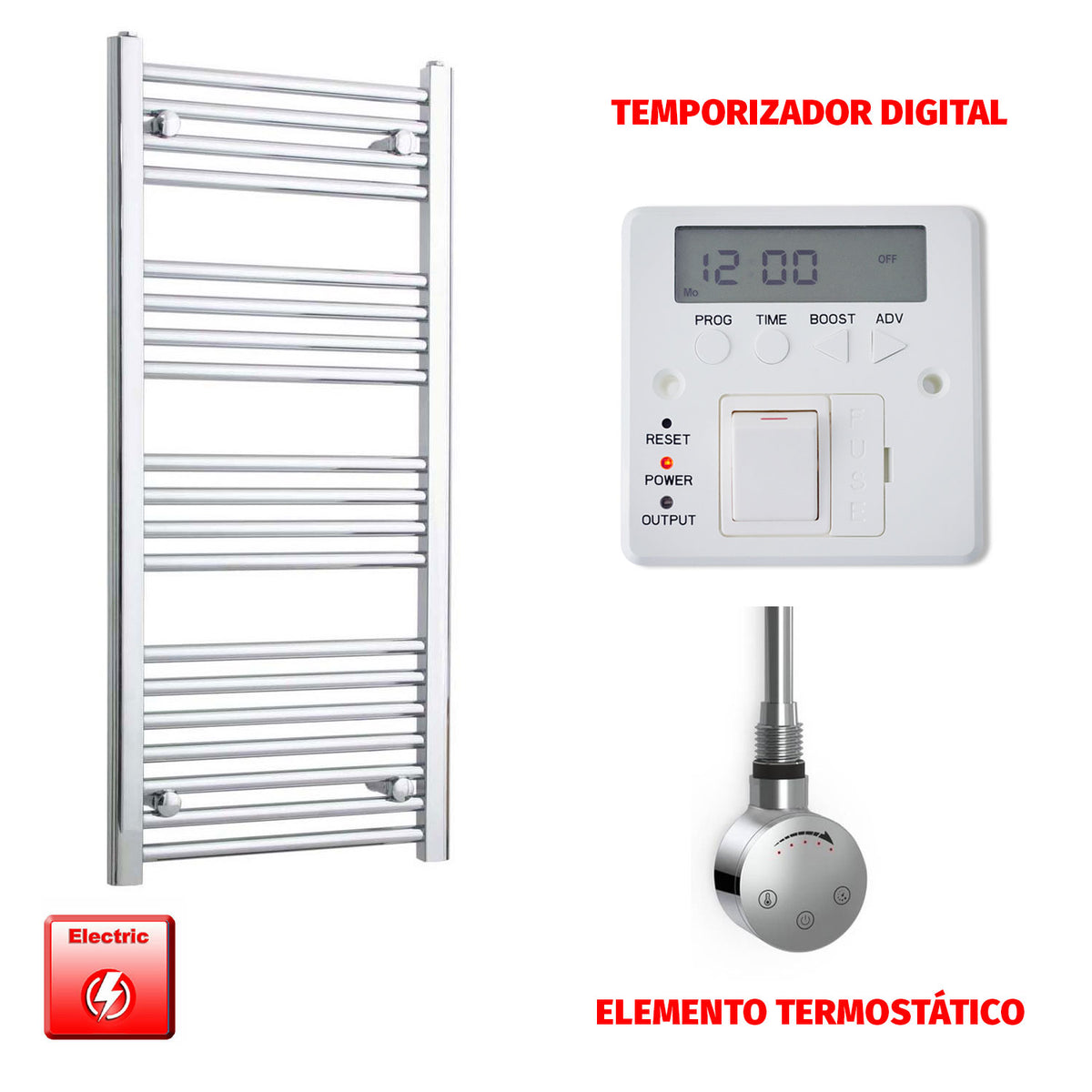 Radiador Toallero Eléctrico Cromado de 500 mm de Ancho