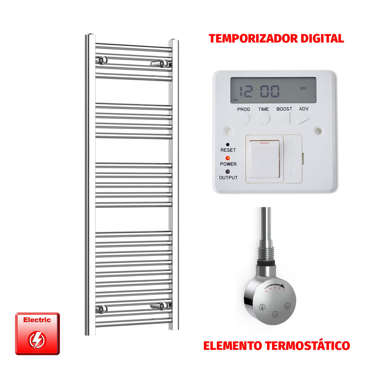 Radiador Toallero Eléctrico Cromado de 450 mm de Ancho