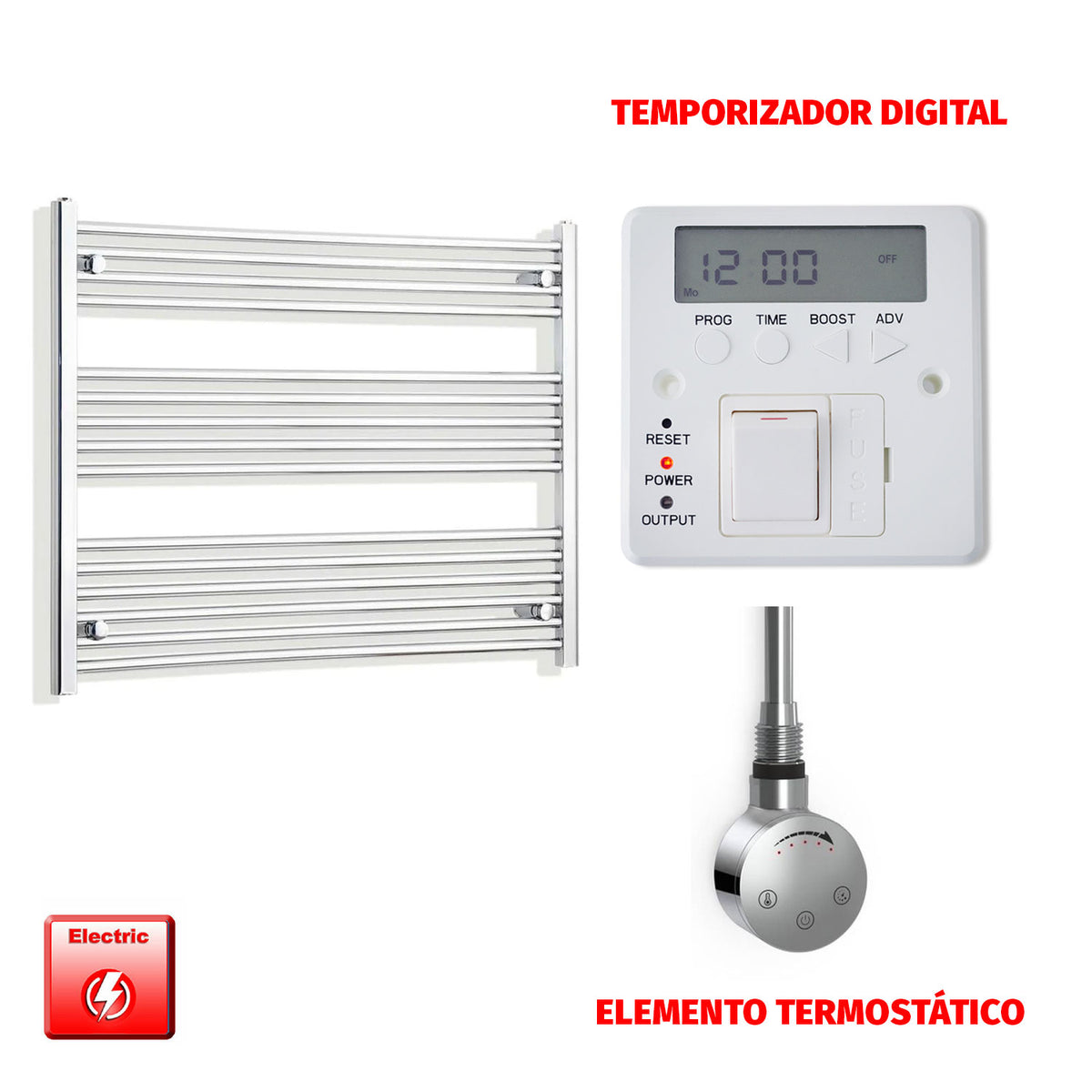 Radiador Toallero Eléctrico Cromado de 950 mm de Ancho