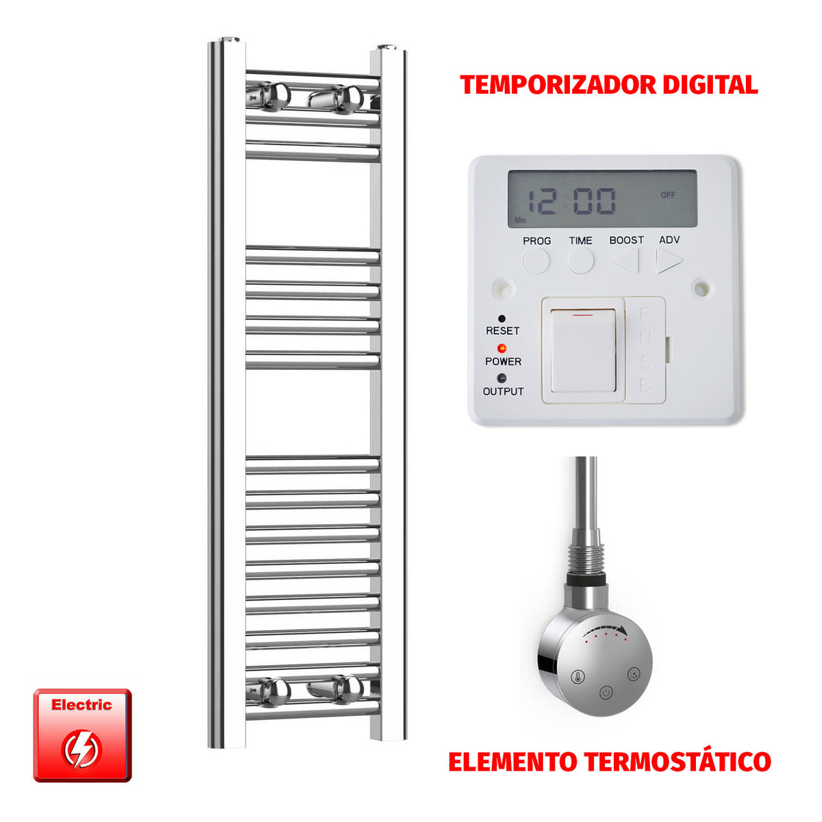 Radiador Toallero Eléctrico Cromado de 250 mm de Ancho