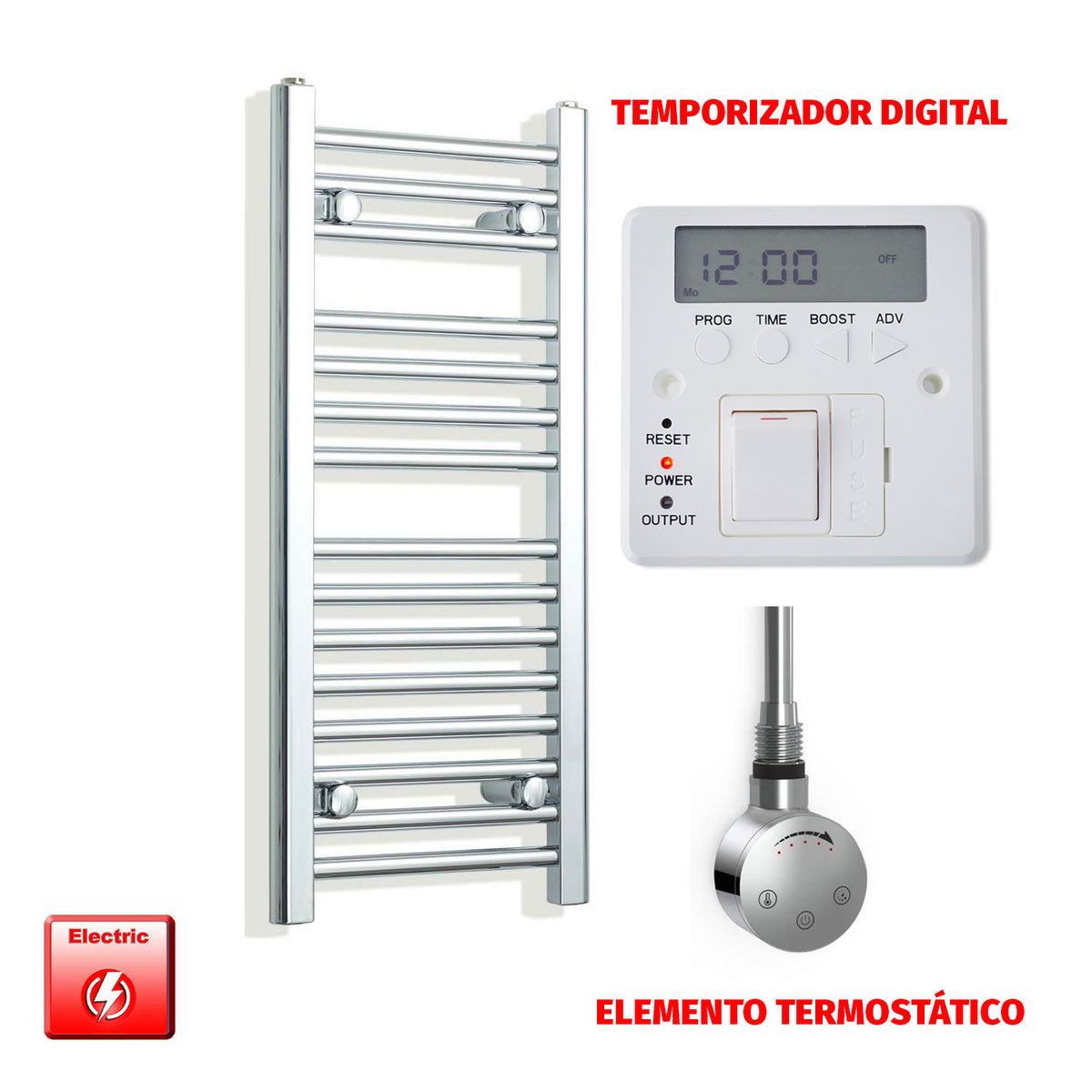 Radiador Toallero Eléctrico Cromado de 350 mm de Ancho