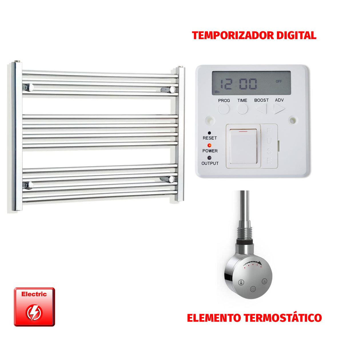 Radiador Toallero Eléctrico Cromado de 900 mm de Ancho