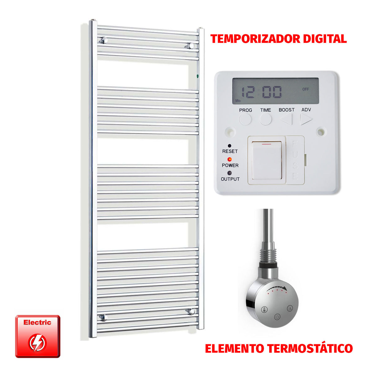 Radiador Toallero Eléctrico Cromado de 500 mm de Ancho