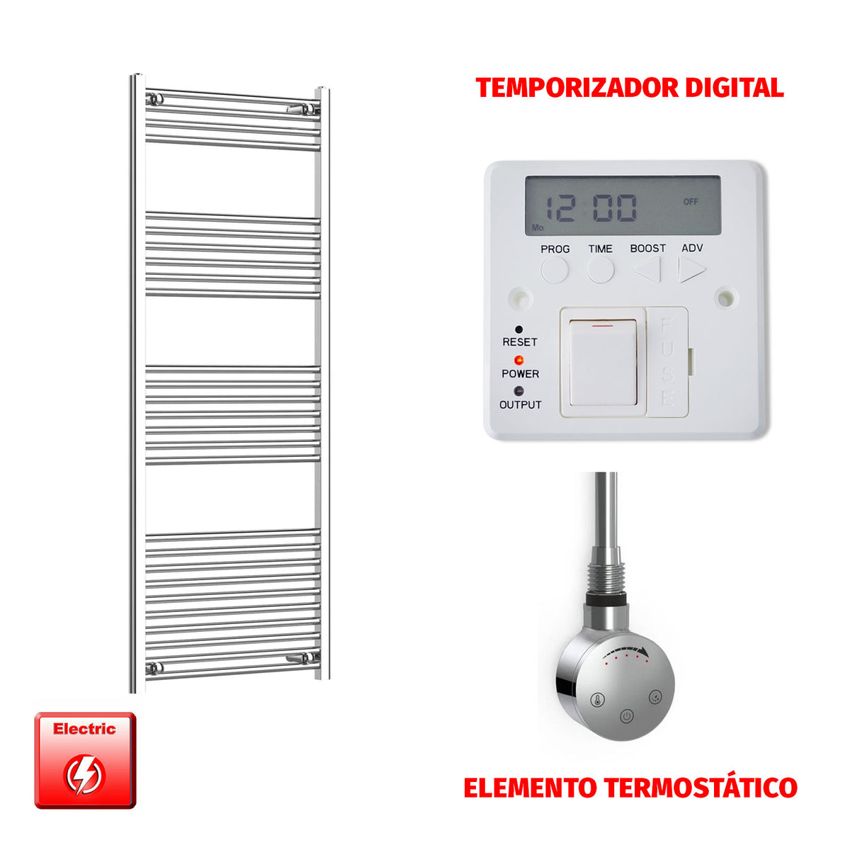 Radiador Toallero Eléctrico Cromado de 650 mm de Ancho