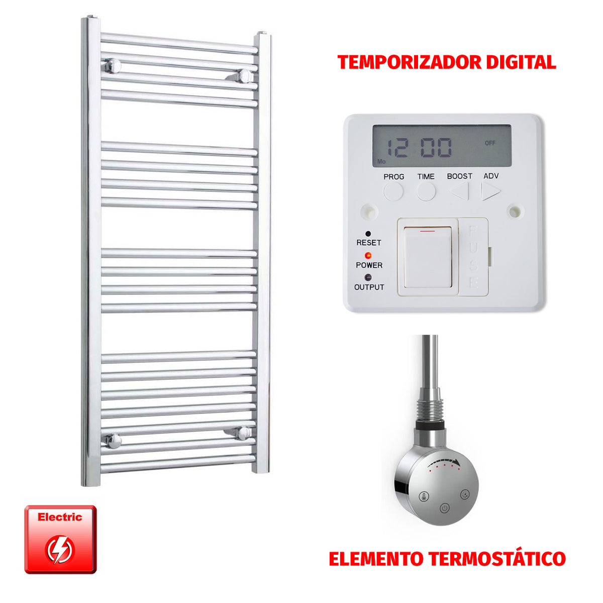 Radiador Toallero Eléctrico Cromado de 400 mm de Ancho