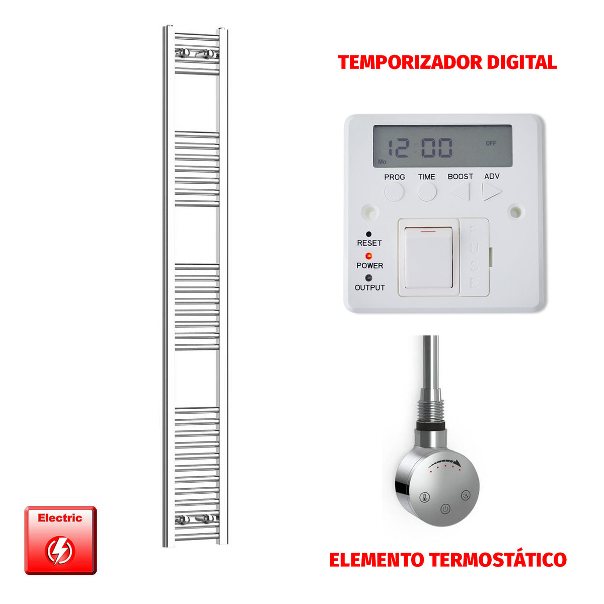 Radiador Toallero Eléctrico Cromado de 250 mm de Ancho