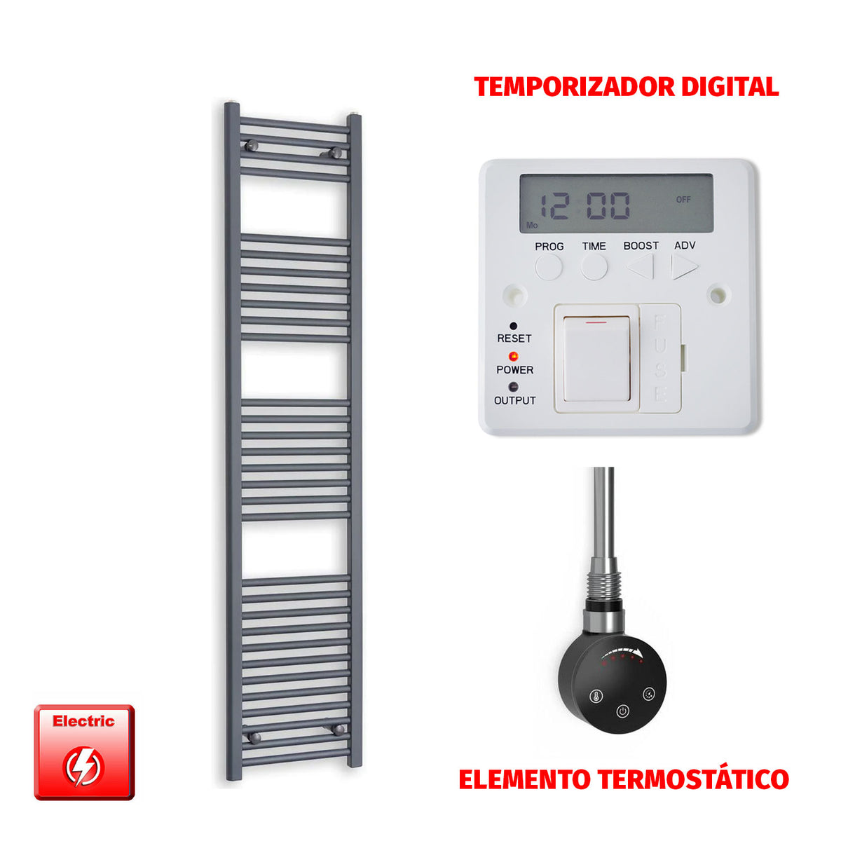 Radiador Toallero Eléctrico Anthracite 400mm Ancho - Precargado