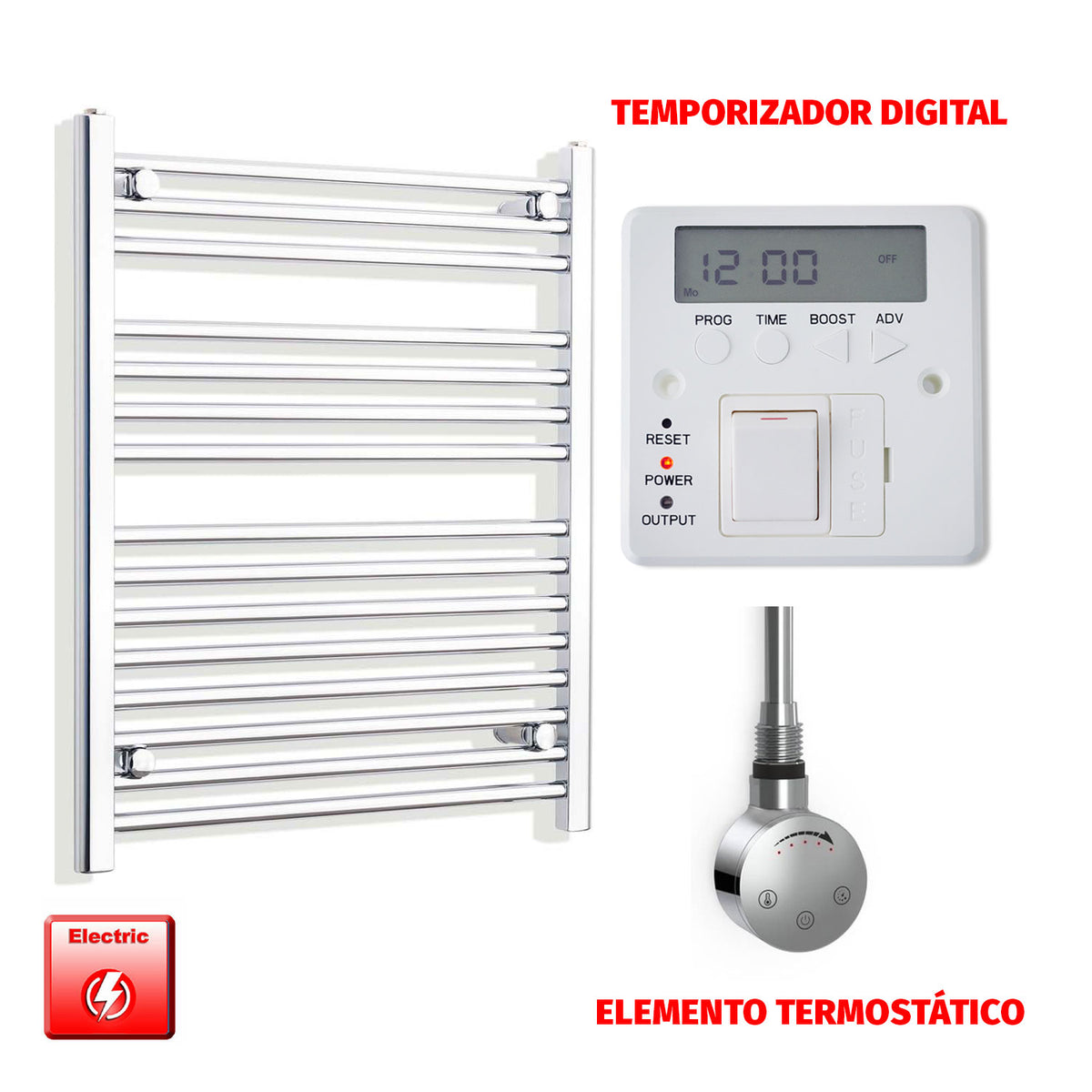 Radiador Toallero Eléctrico Cromado de 550 mm de Ancho