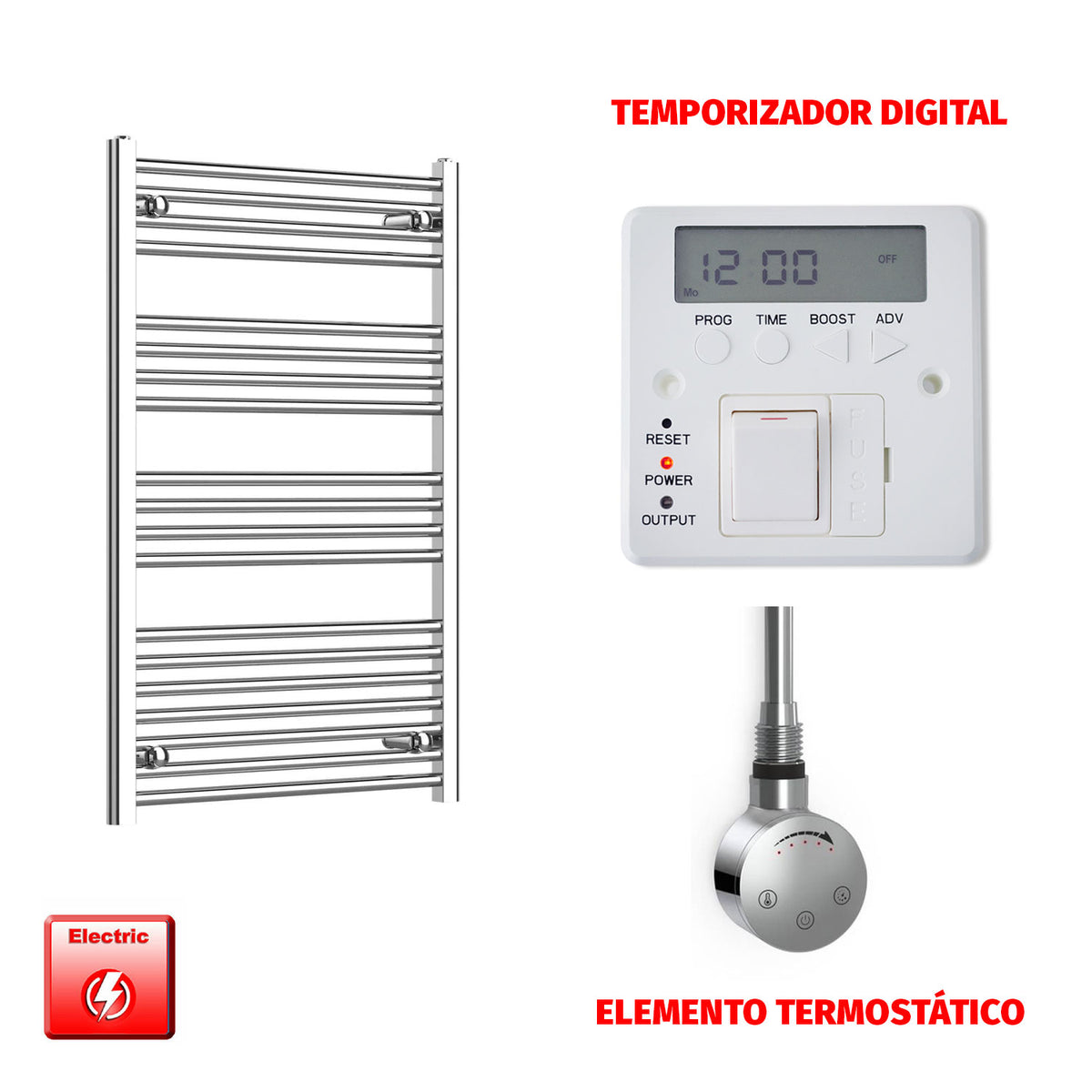 Radiador Toallero Eléctrico Cromado de 700 mm de Ancho