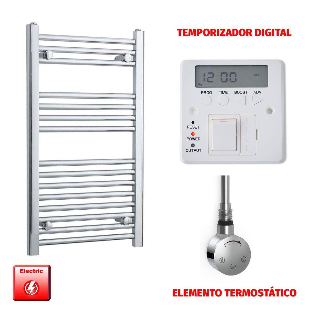 Radiador Toallero Eléctrico Cromado de 450 mm de Ancho