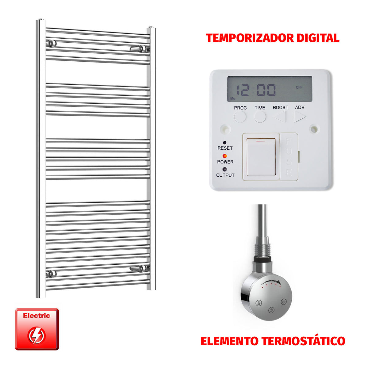 Radiador Toallero Eléctrico Cromado de 650 mm de Ancho