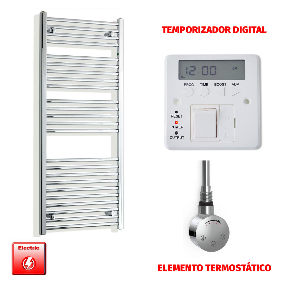 Radiador Toallero Eléctrico Cromado de 550 mm de Ancho