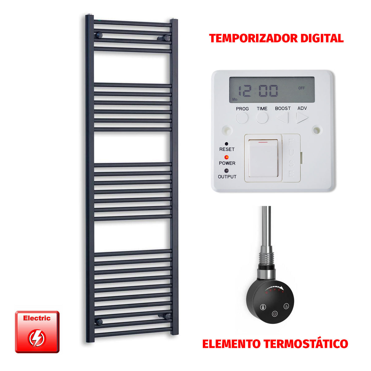 Radiador Toallero Eléctrico Negro 500mm Ancho - Precargado