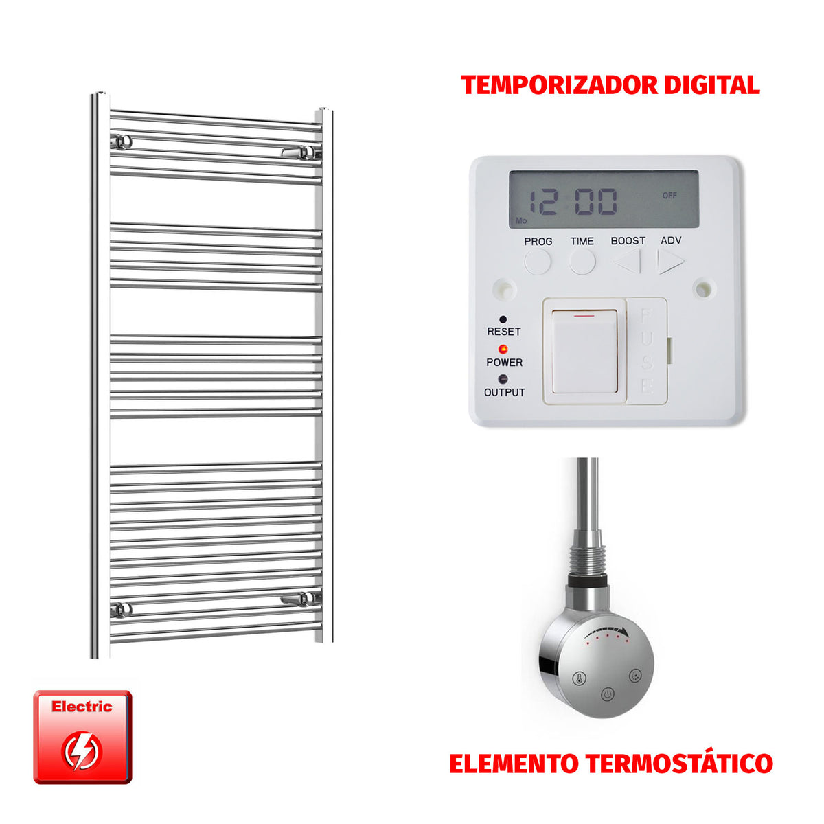 Radiador Toallero Eléctrico Cromado de 700 mm de Ancho