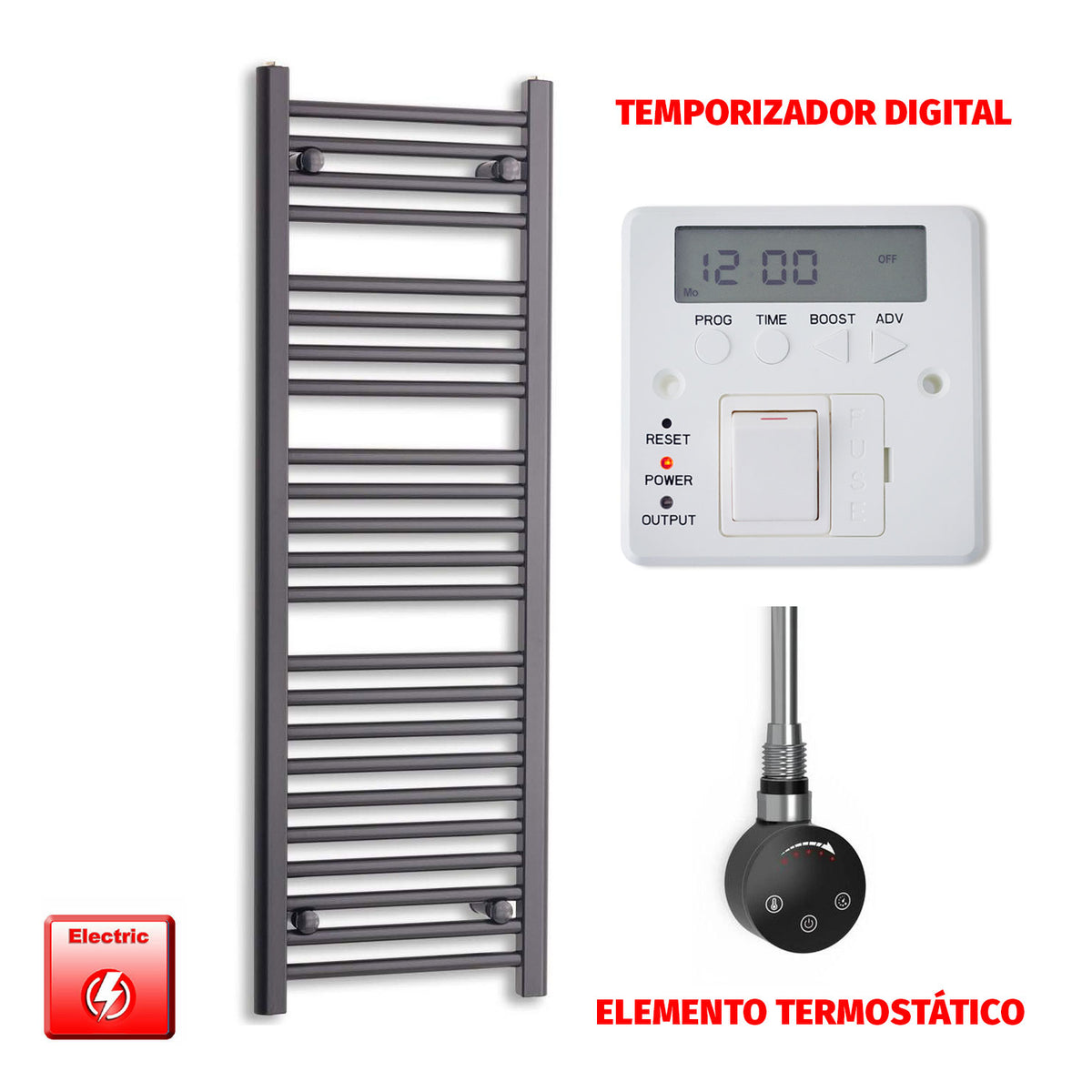 Radiador Toallero Eléctrico Negro 450mm Ancho - Precargado