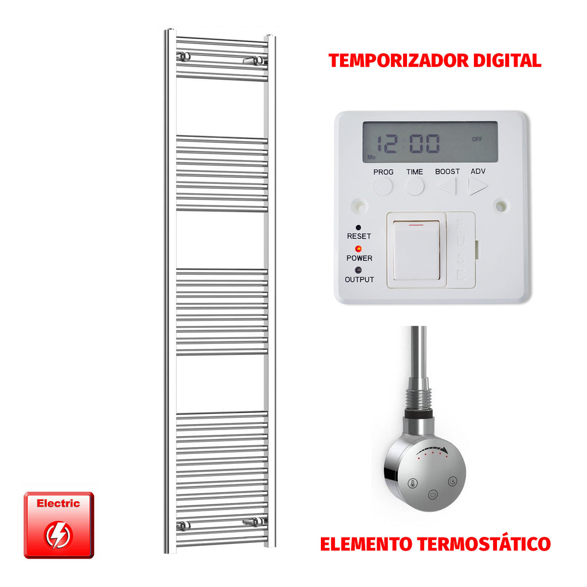 Radiador Toallero Eléctrico Cromado de 500 mm de Ancho