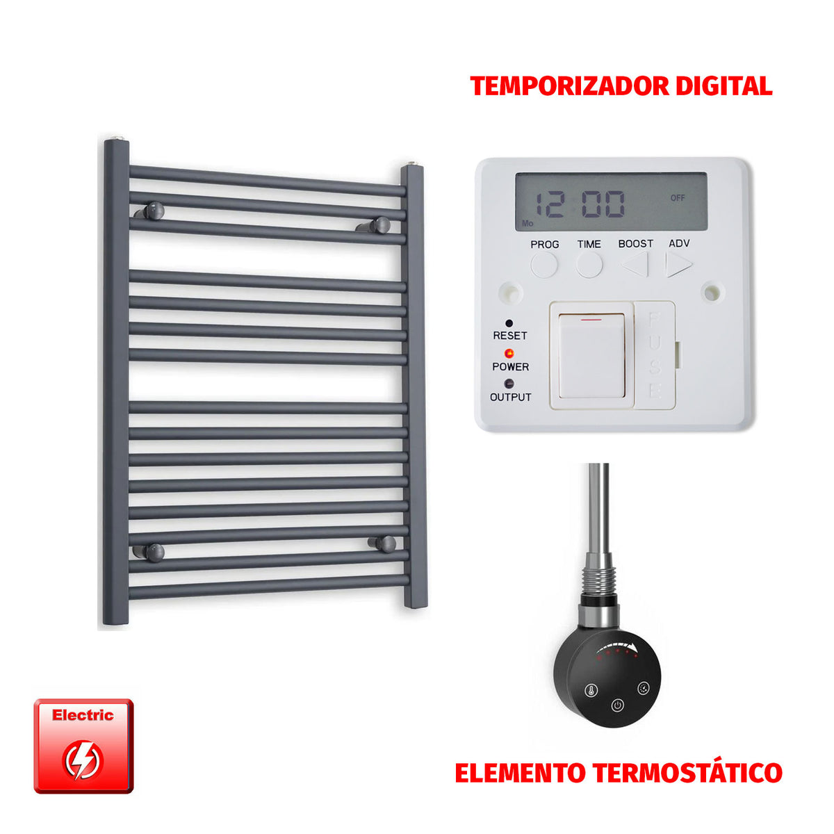 Radiador Toallero Eléctrico Anthracite 600mm Ancho - Precargado