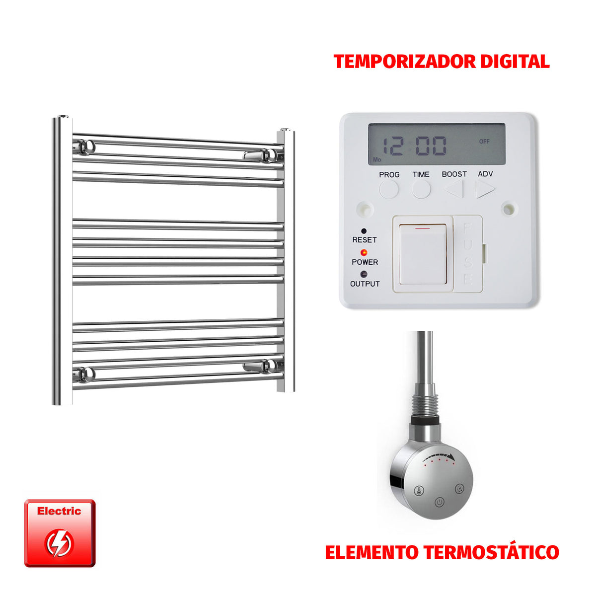 Radiador Toallero Eléctrico Cromado de 700 mm de Ancho