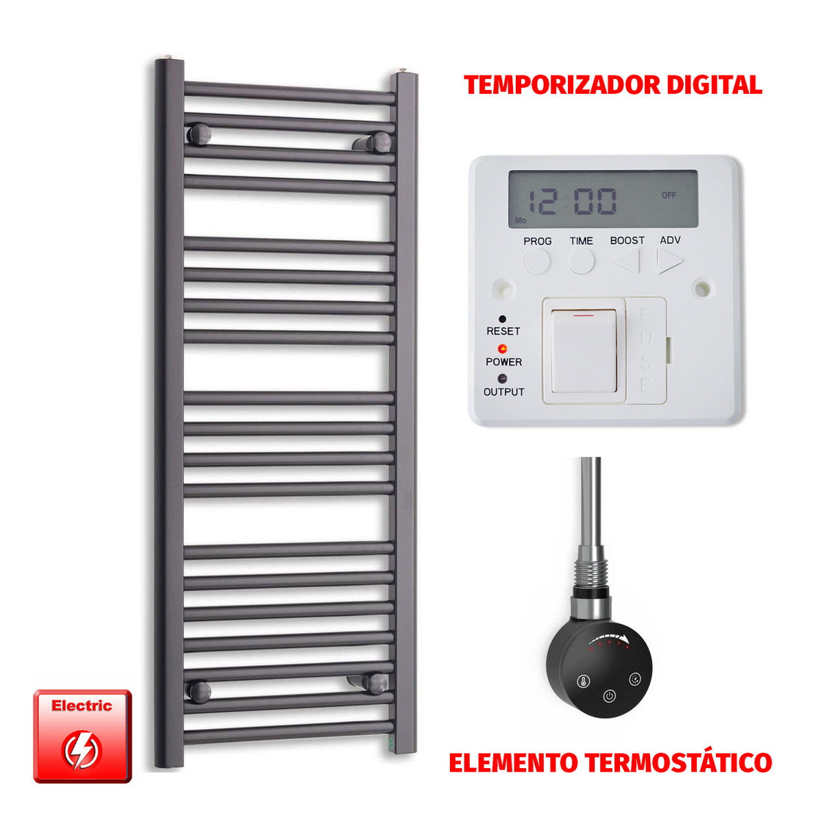 Radiador Toallero Eléctrico Negro 400mm Ancho - Precargado