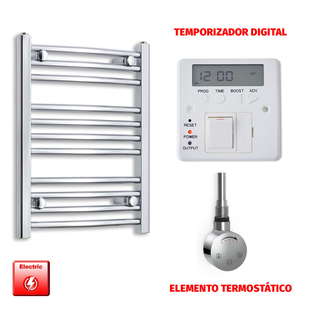 Radiador Toallero Eléctrico Cromado de 450 mm de Ancho