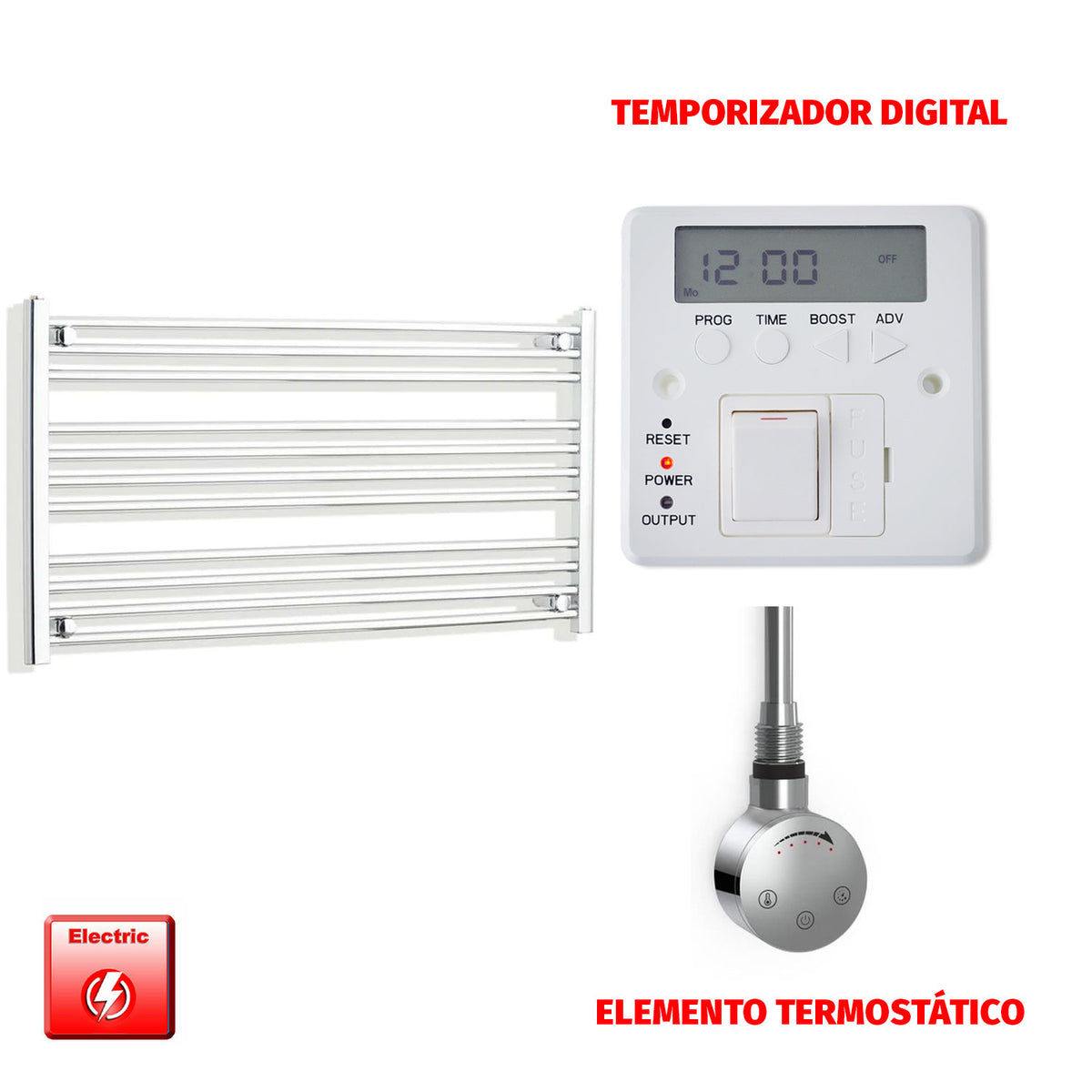 Radiador Toallero Eléctrico Cromado de 1200 mm de Ancho