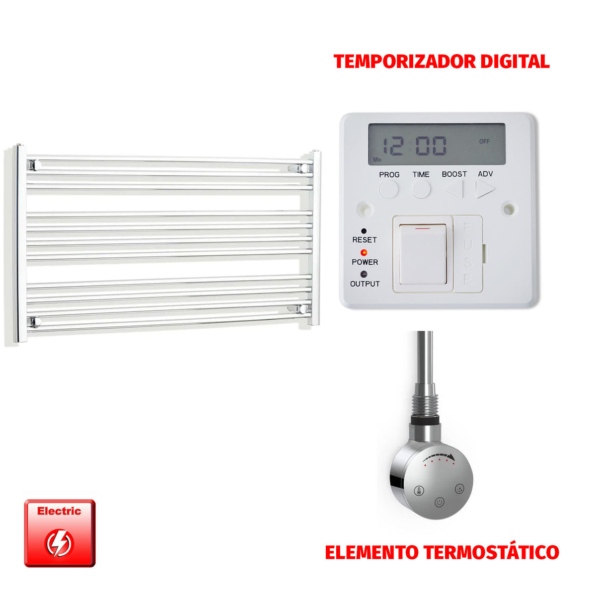 Radiador Toallero Eléctrico Cromado de 950 mm de Ancho