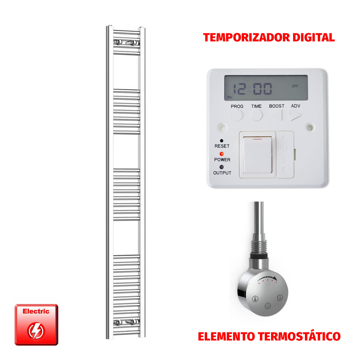 Radiador Toallero Eléctrico Cromado de 250 mm de Ancho