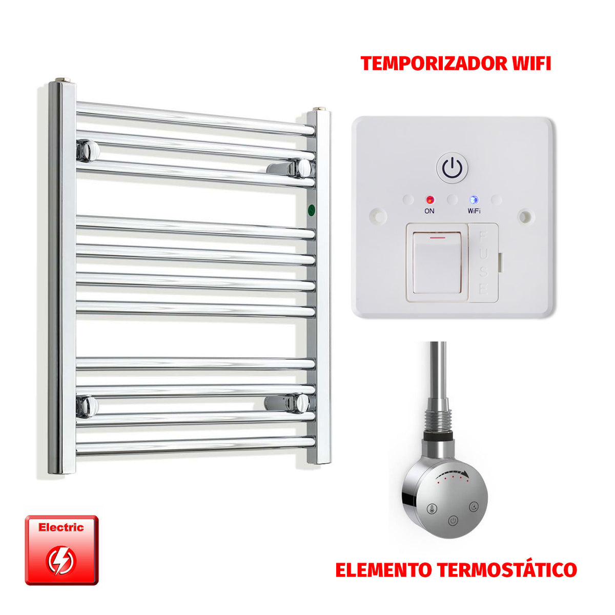 Radiador Toallero Eléctrico Cromado de 550 mm de Ancho