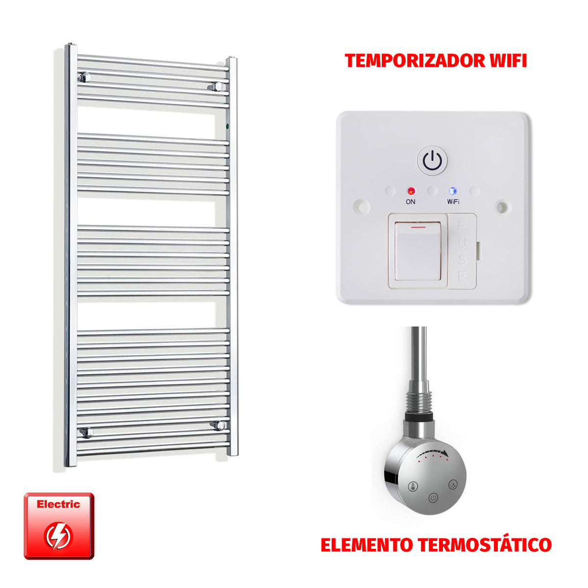 Radiador Toallero Eléctrico Cromado de 650 mm de Ancho