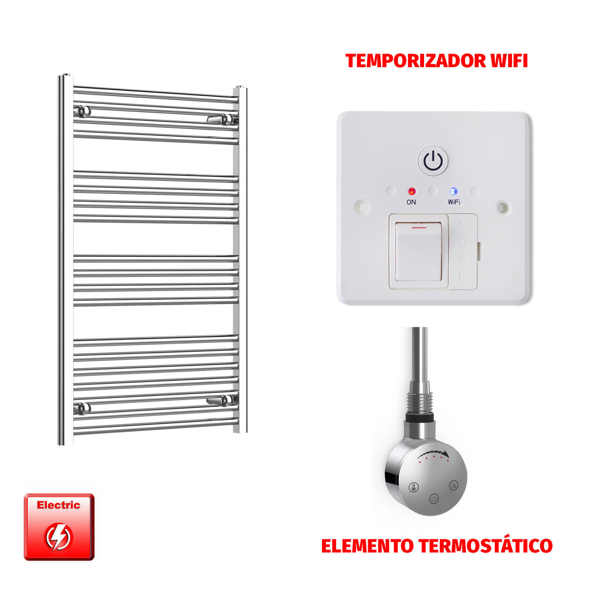 Radiador Toallero Eléctrico Cromado de 700 mm de Ancho