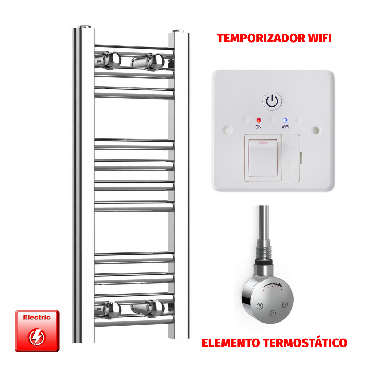 Radiador Toallero Eléctrico Cromado de 200 mm de Ancho