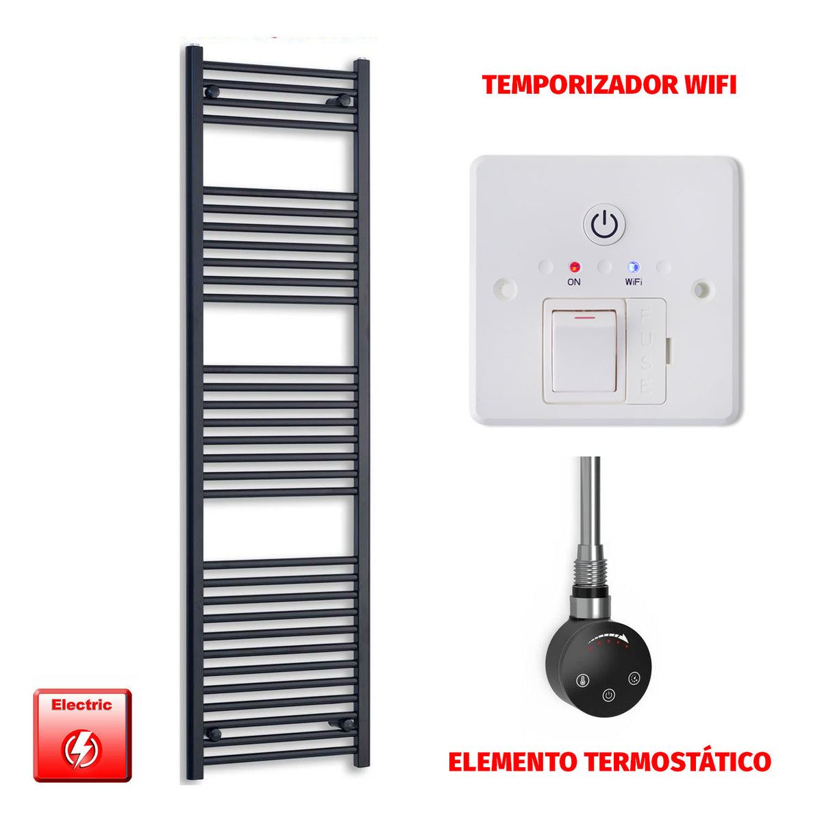 Radiador Toallero Eléctrico Negro 500mm Ancho - Precargado