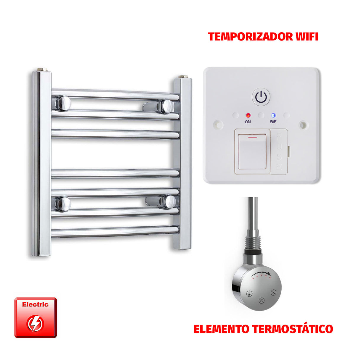 Radiador Toallero Eléctrico Cromado de 400 mm de Ancho