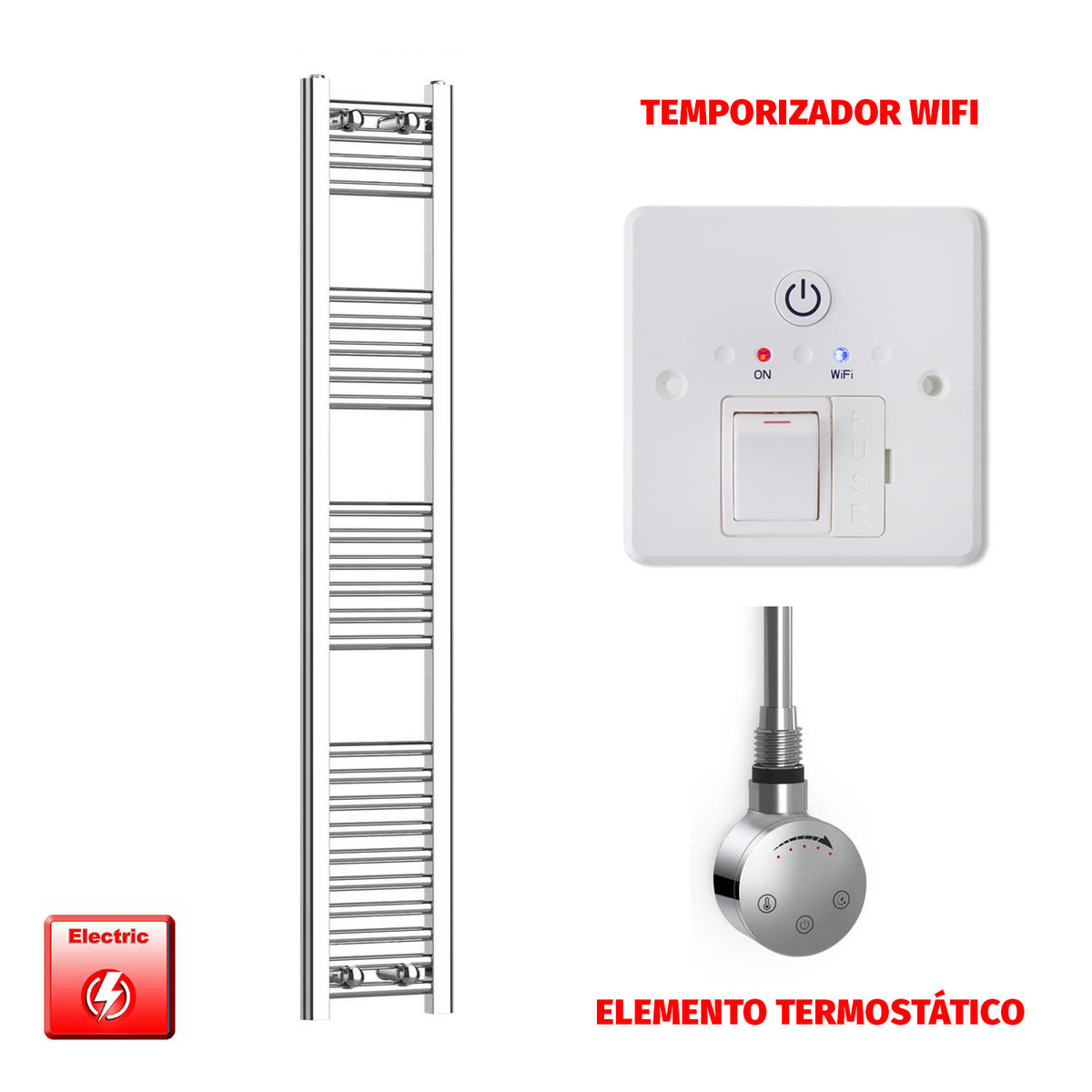 Radiador Toallero Eléctrico Cromado de 200 mm de Ancho