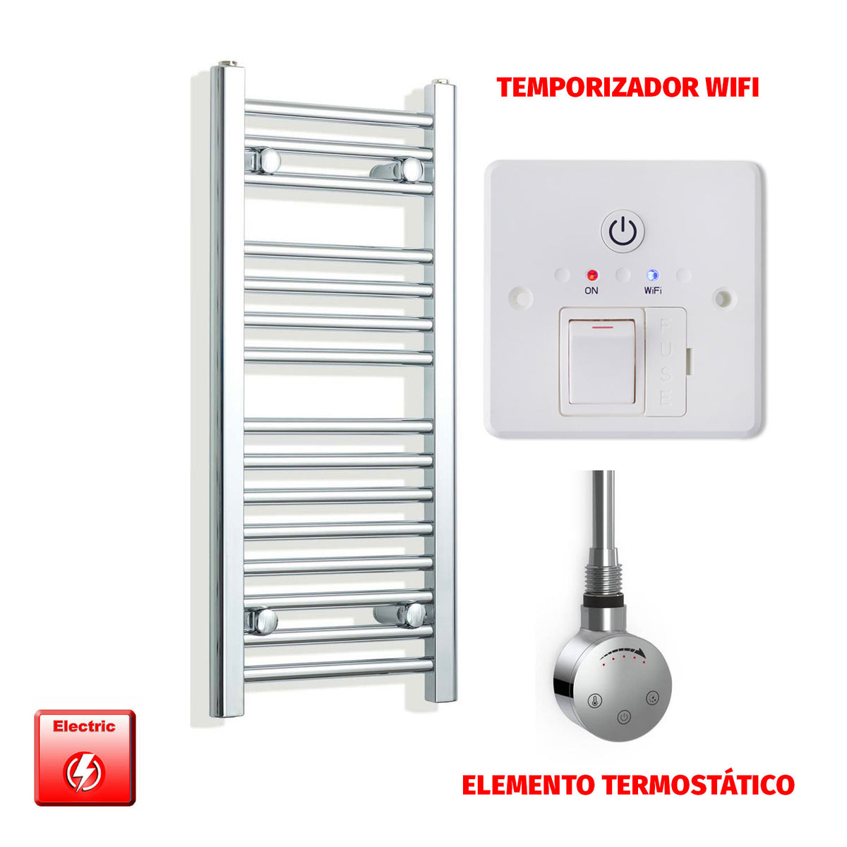 Radiador Toallero Eléctrico Cromado de 350 mm de Ancho