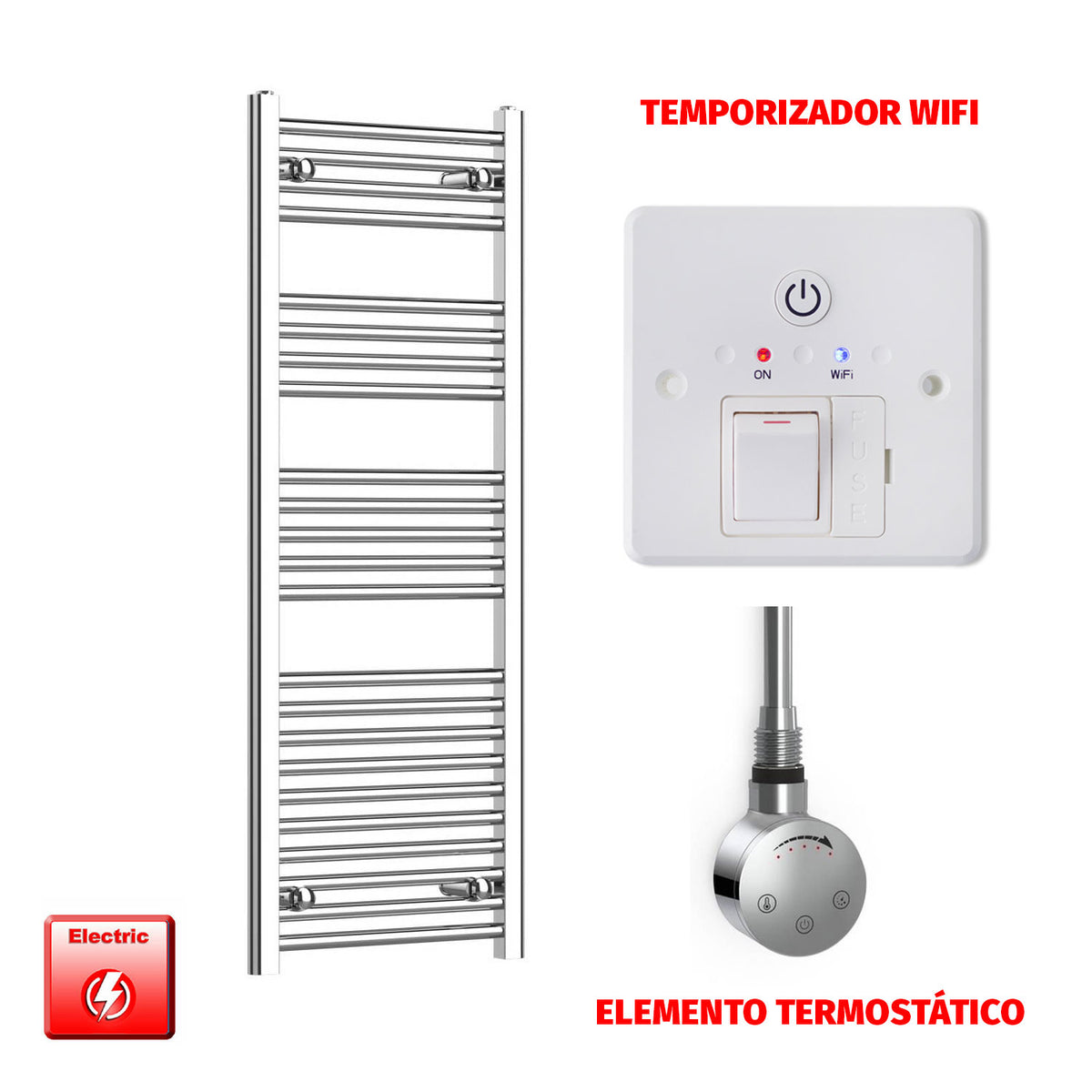 Radiador Toallero Eléctrico Cromado de 450 mm de Ancho