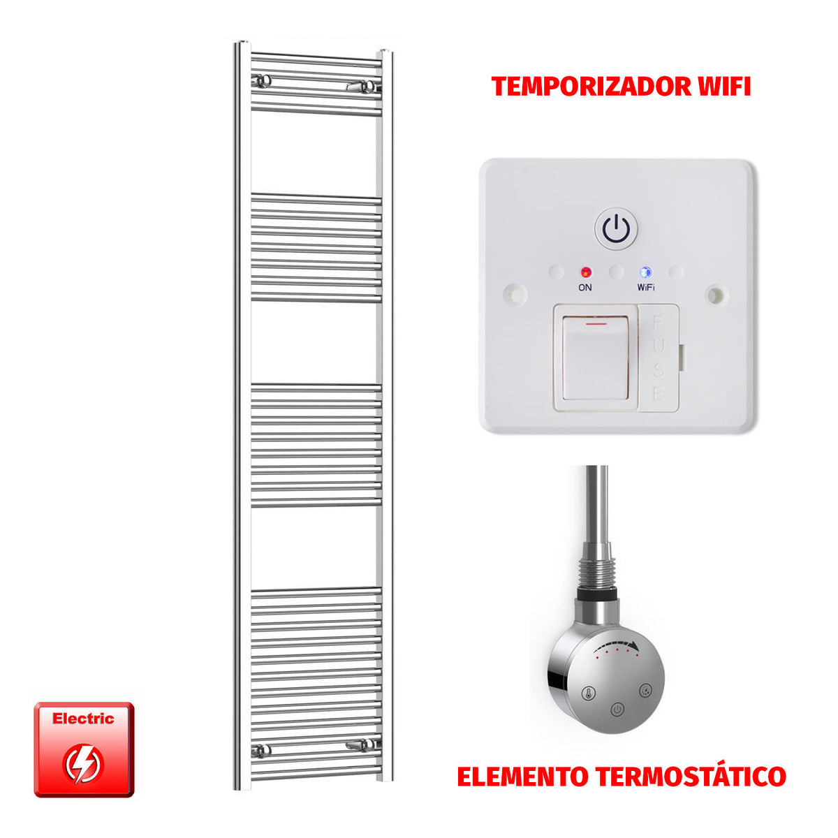 Radiador Toallero Eléctrico Cromado de 500 mm de Ancho