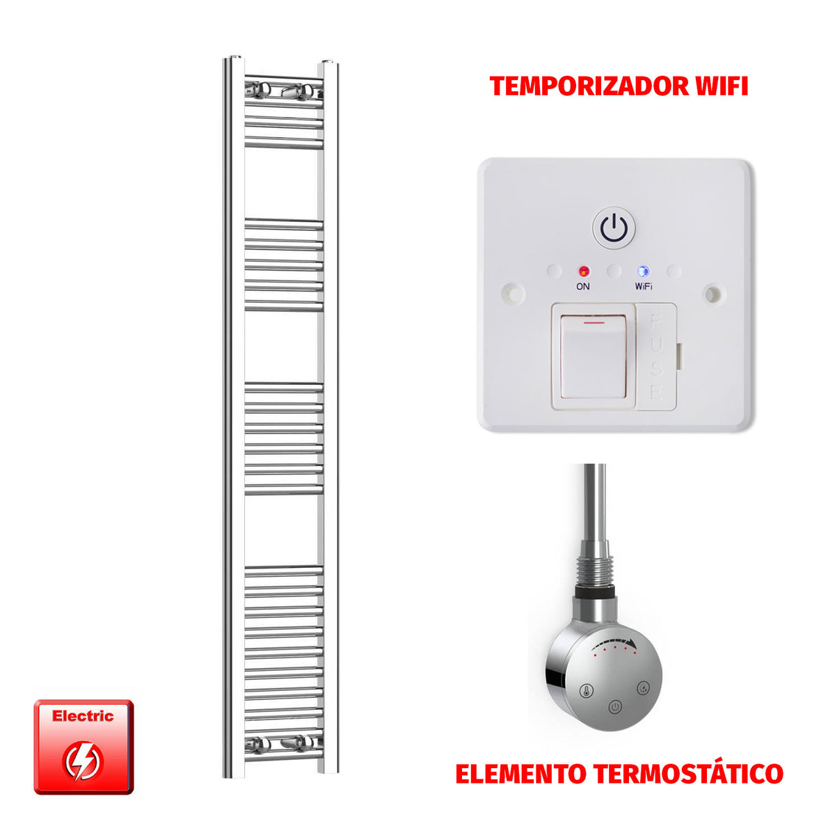 Radiador Toallero Eléctrico Cromado de 250 mm de Ancho