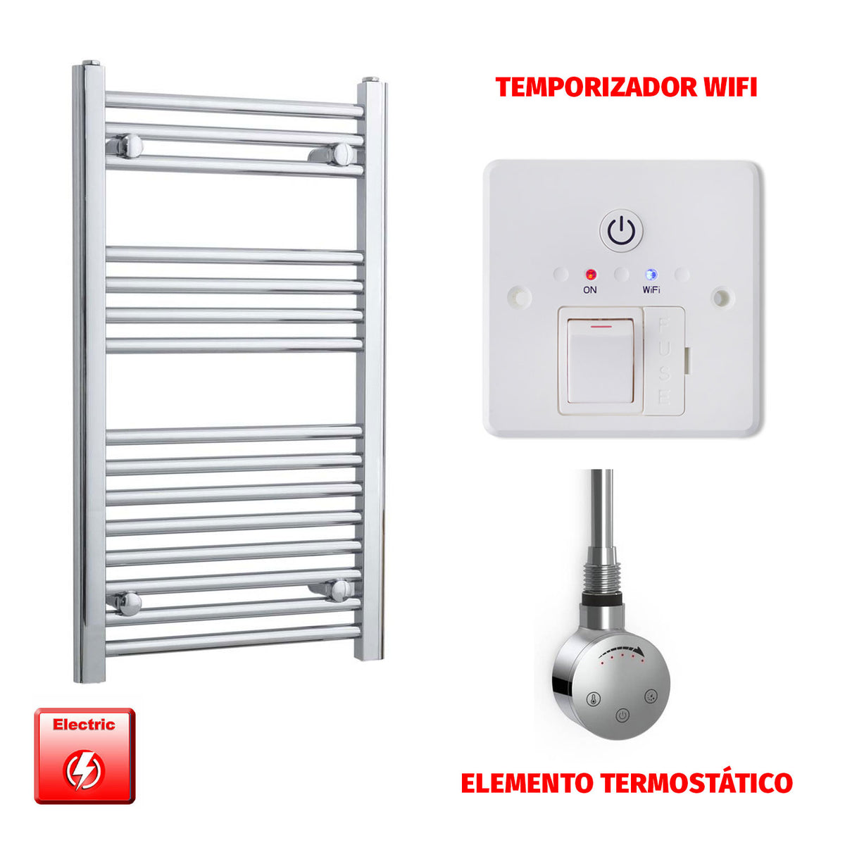 Radiador Toallero Eléctrico Cromado de 450 mm de Ancho