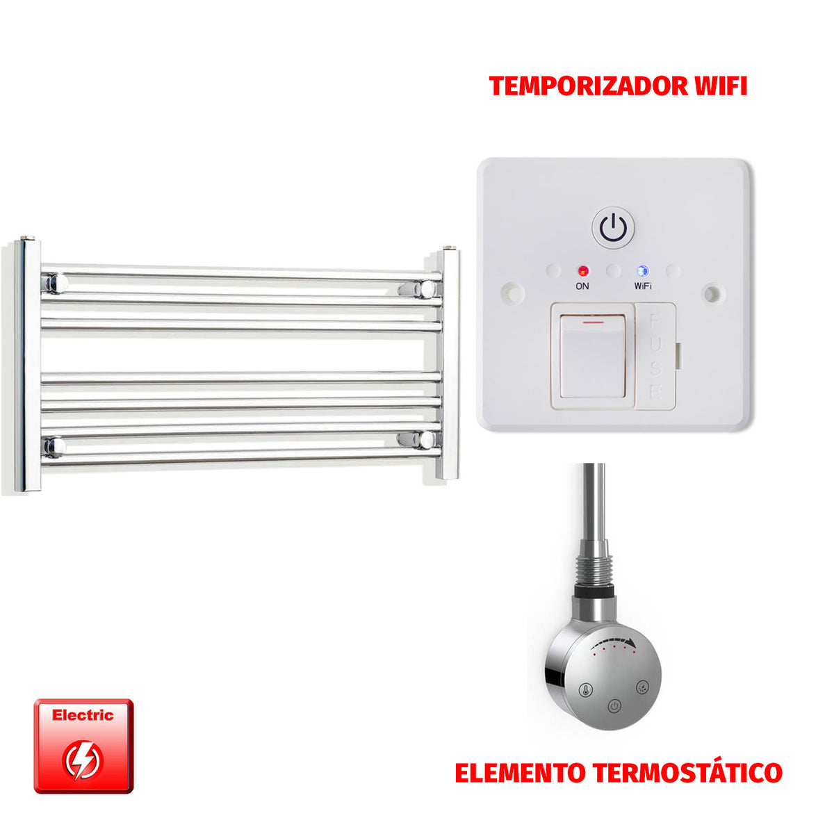 Radiador Toallero Eléctrico Cromado de 800 mm de Ancho