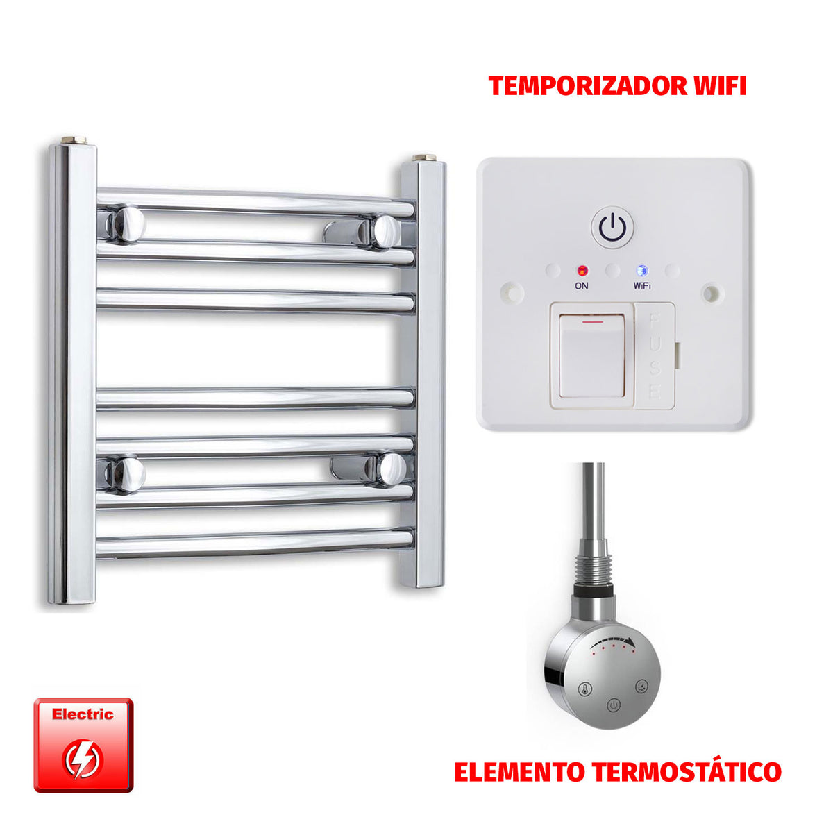 Radiador Toallero Eléctrico Cromado de 500 mm de Ancho