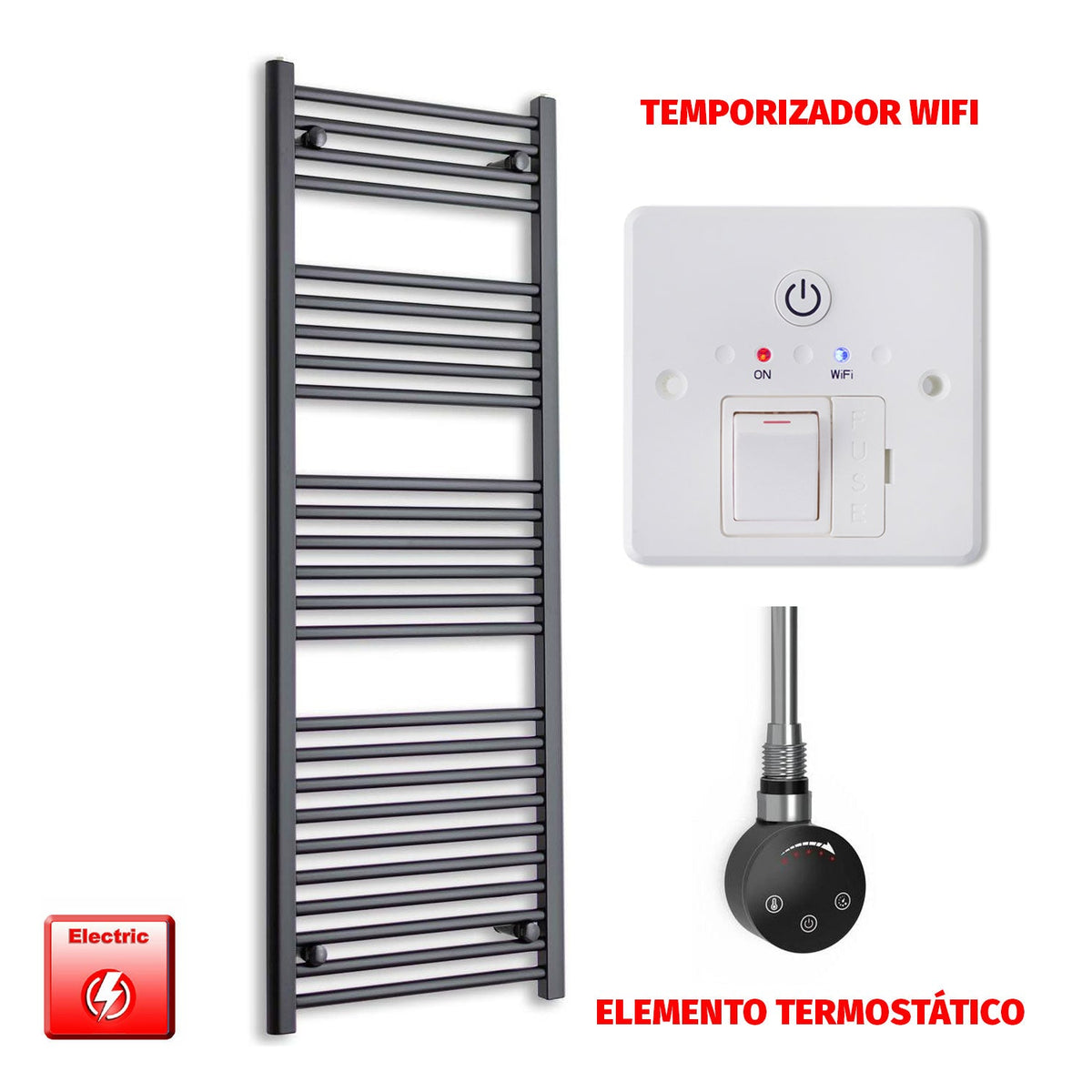 Radiador Toallero Eléctrico Negro 600mm Ancho - Precargado