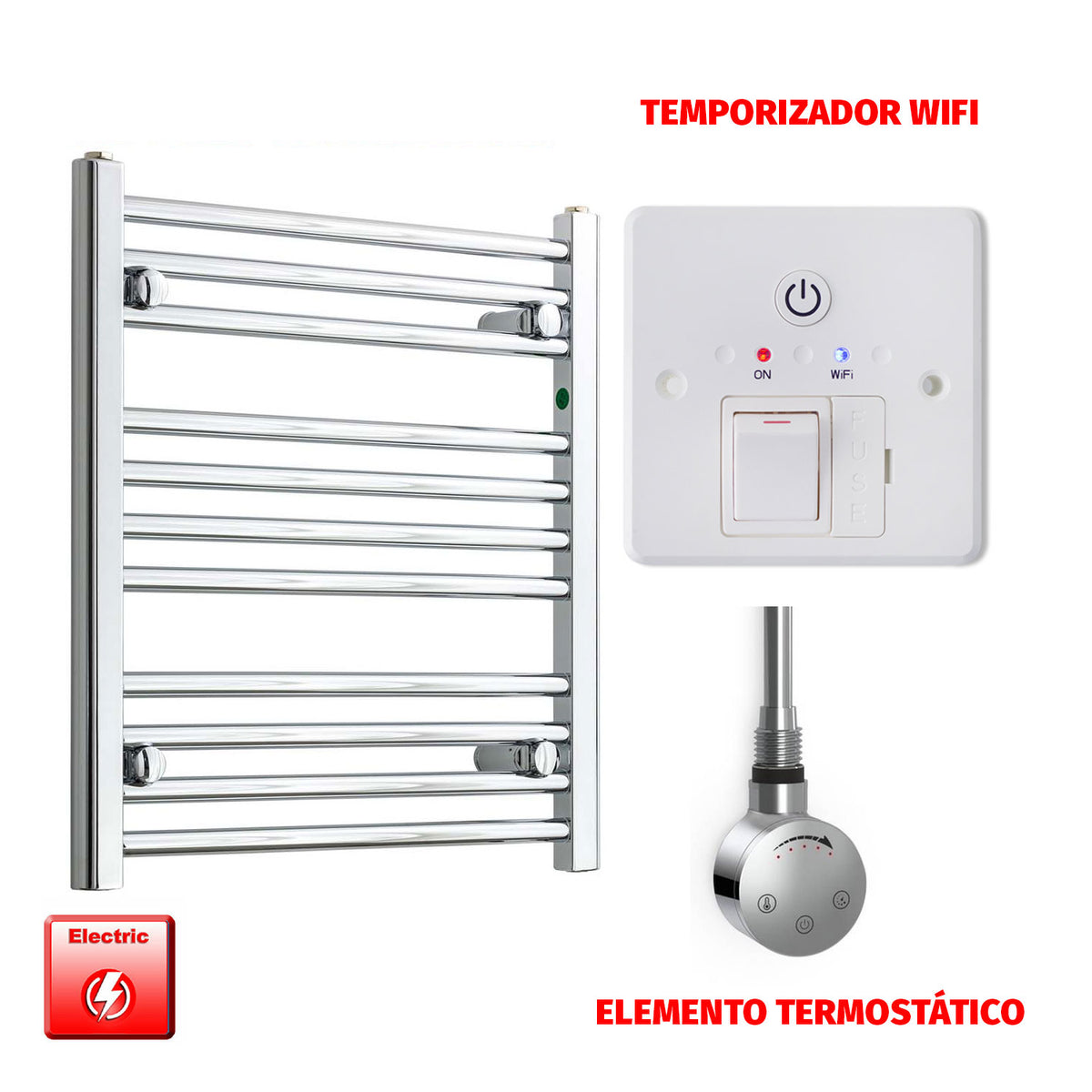 Radiador Toallero Eléctrico Cromado de 500 mm de Ancho