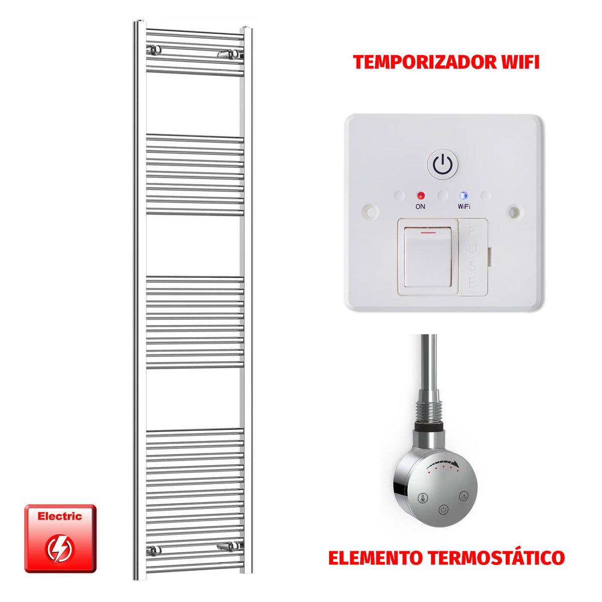 Radiador Toallero Eléctrico Cromado de 400 mm de Ancho