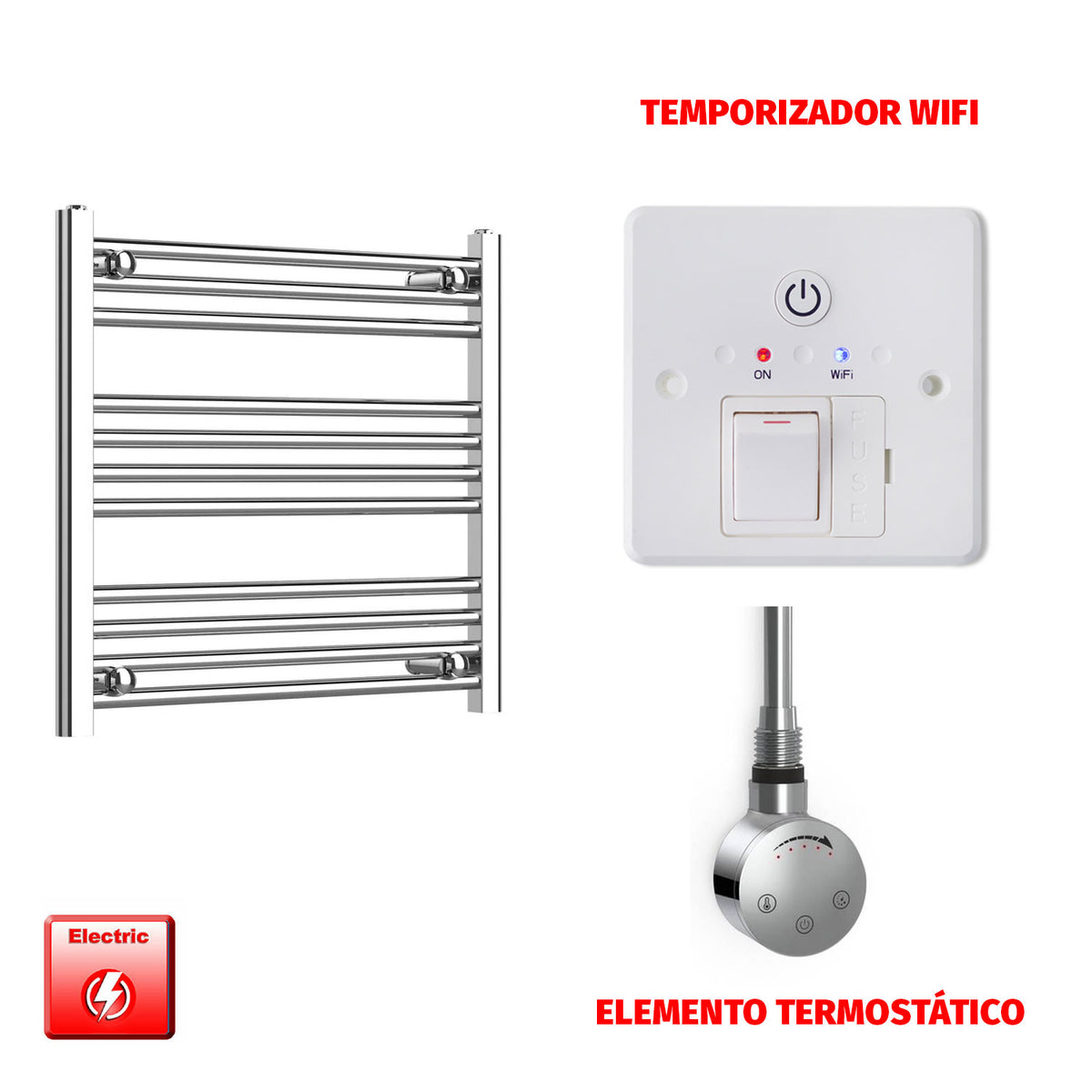 Radiador Toallero Eléctrico Cromado de 650 mm de Ancho