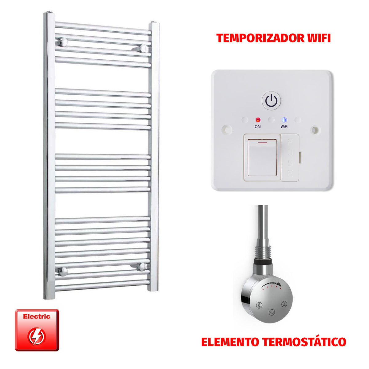 Radiador Toallero Eléctrico Cromado de 450 mm de Ancho