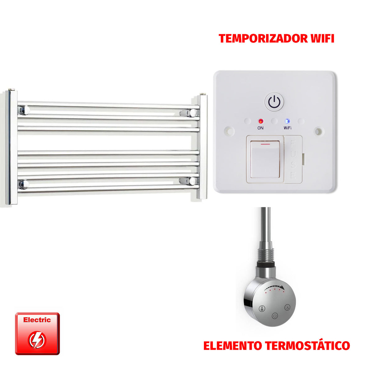 Radiador Toallero Eléctrico Cromado de 900 mm de Ancho