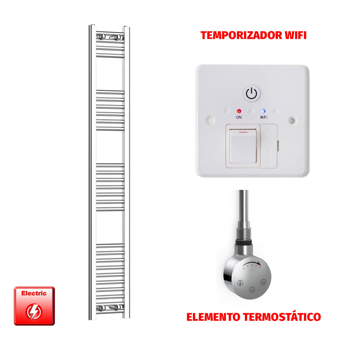 Radiador Toallero Eléctrico Cromado de 200 mm de Ancho