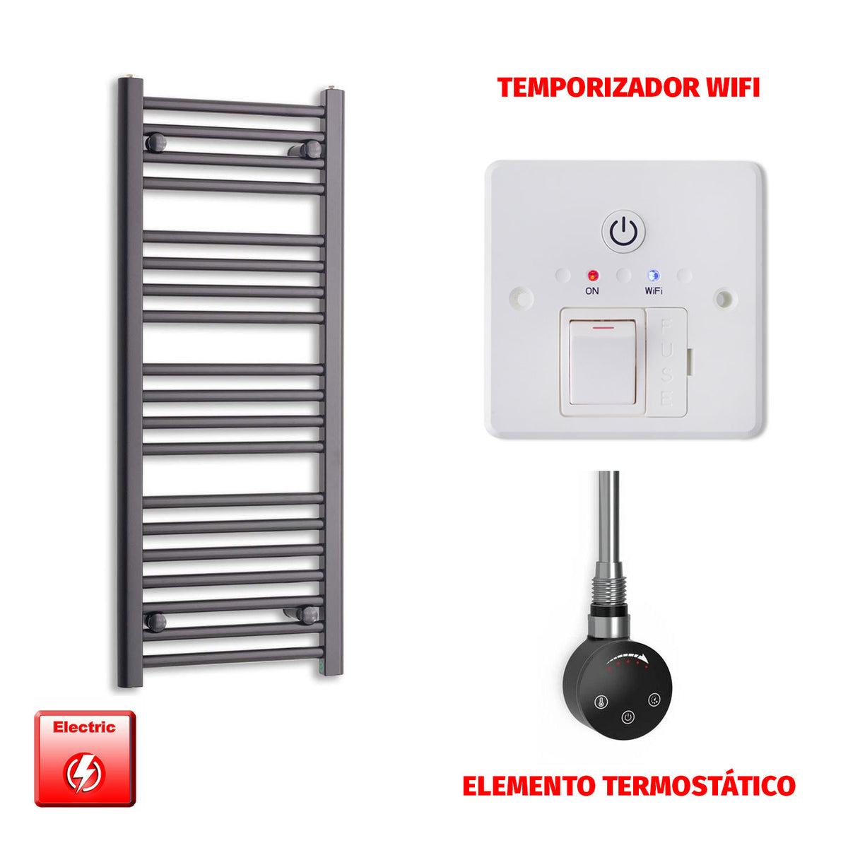 Radiador Toallero Eléctrico Negro 450mm Ancho - Precargado