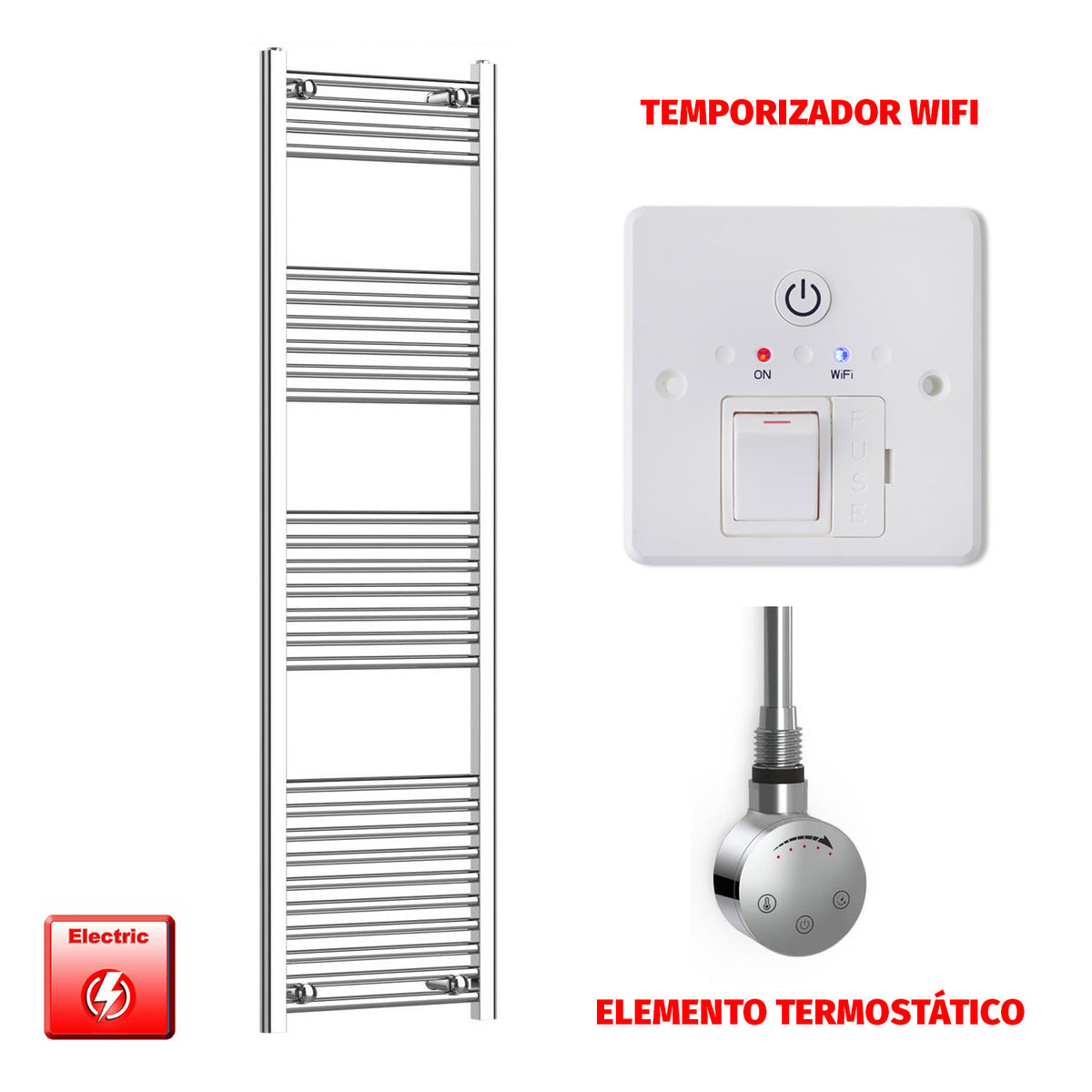 Radiador Toallero Eléctrico Cromado de 400 mm de Ancho